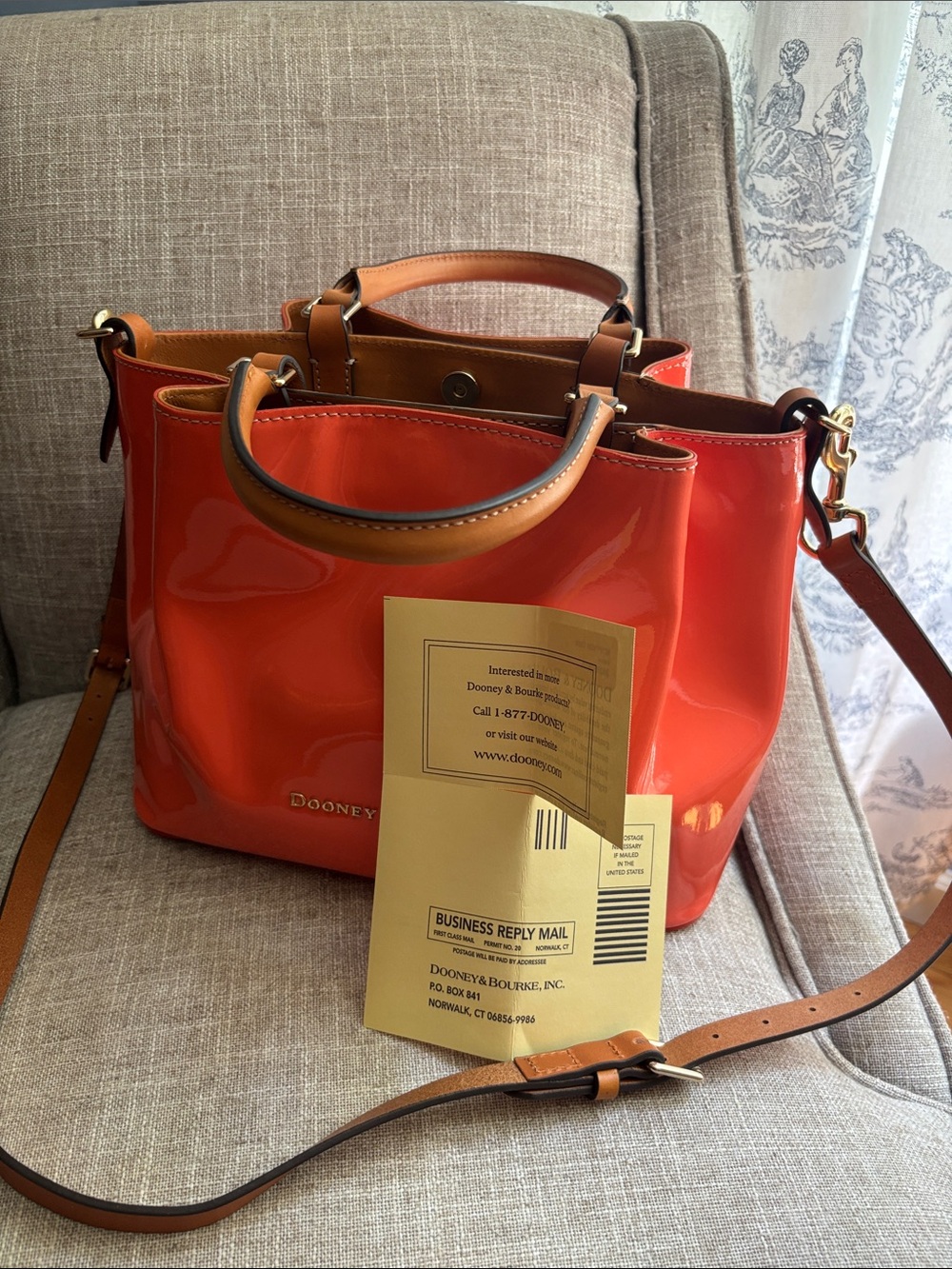 NEW! Dooney & Burke Orange Patent Leather Large City Barlow Bag Limited Edition. - Picture 8 of 14